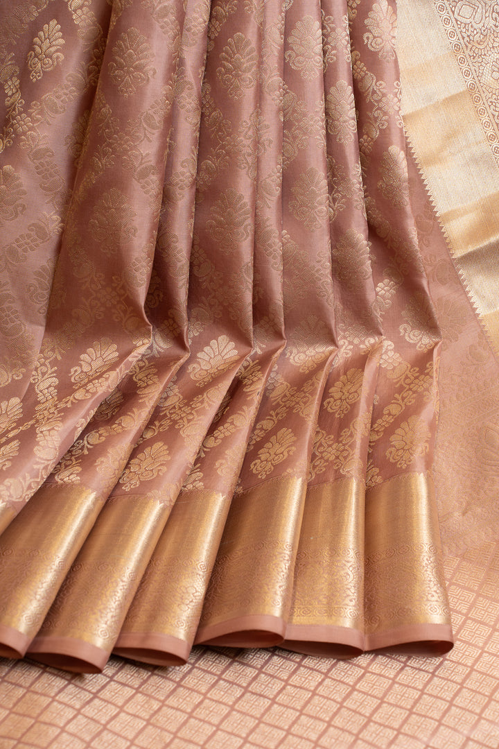 Dusty pink diamond brocade pure Kanchipuram silk saree