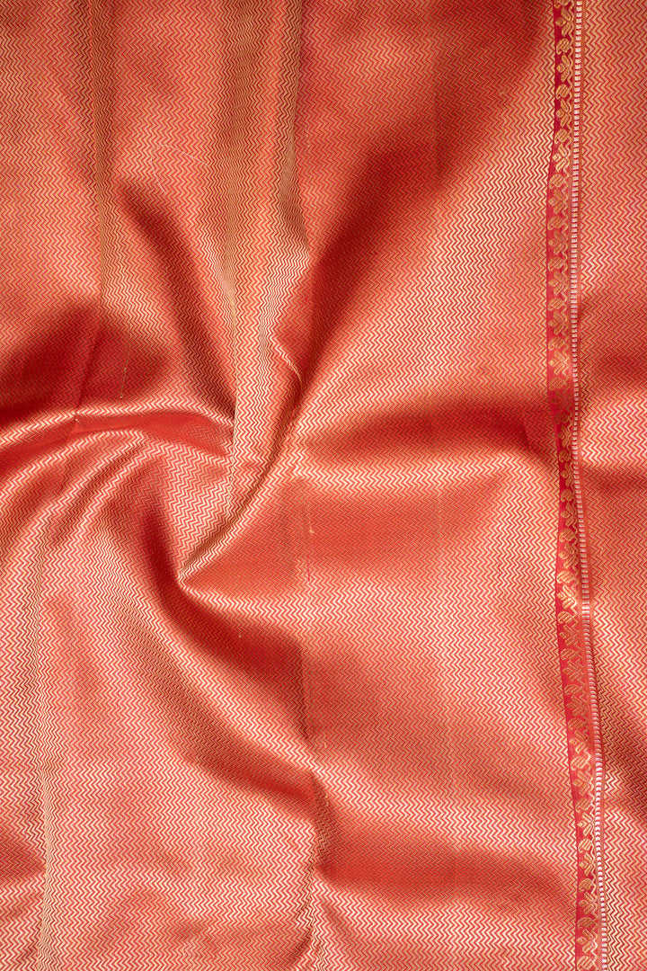 Beige and Red Pure Zari Kanchipuram Silk Saree - Clio Silks