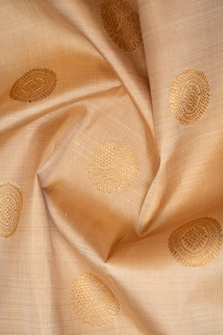 Beige and Red Pure Zari Kanchipuram Silk Saree - Clio Silks