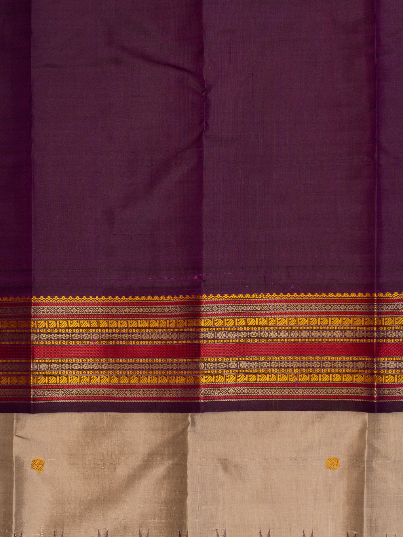 Beige and purple pattu pettu without zari kanjivaram silk saree