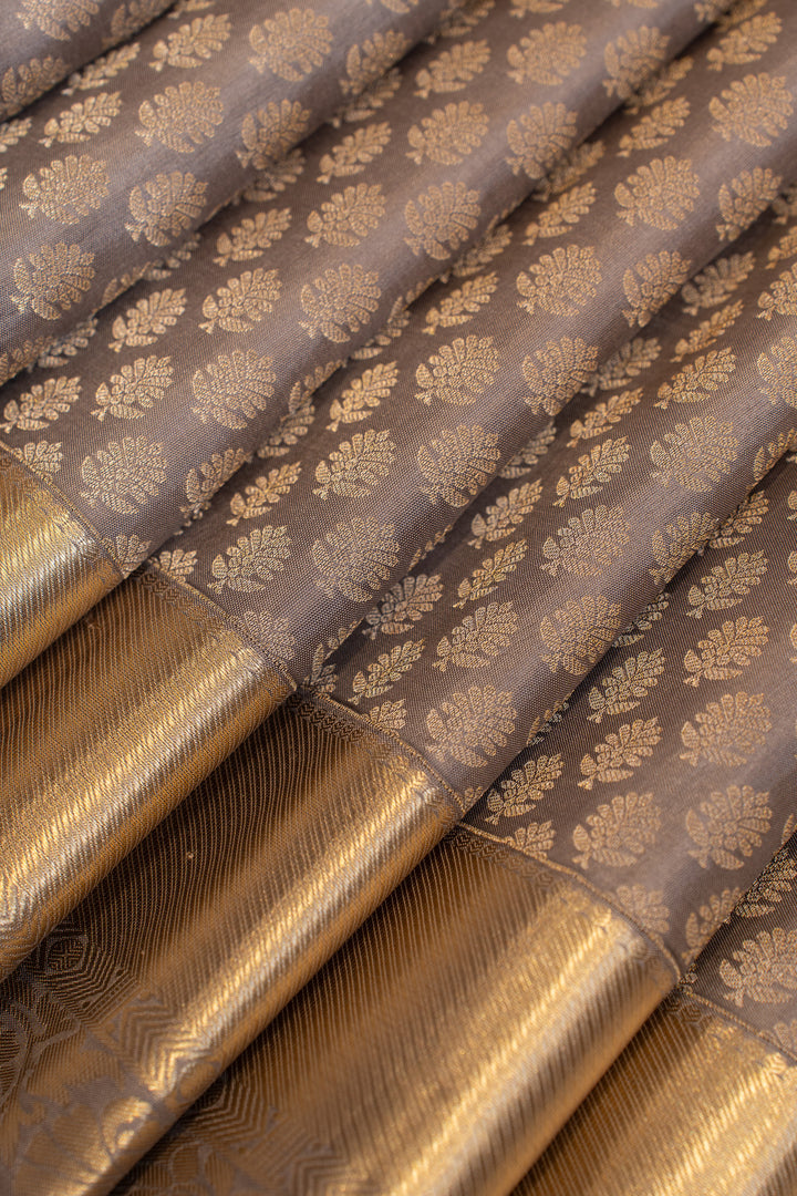 Grey brocade pure Kanchipuram silk saree