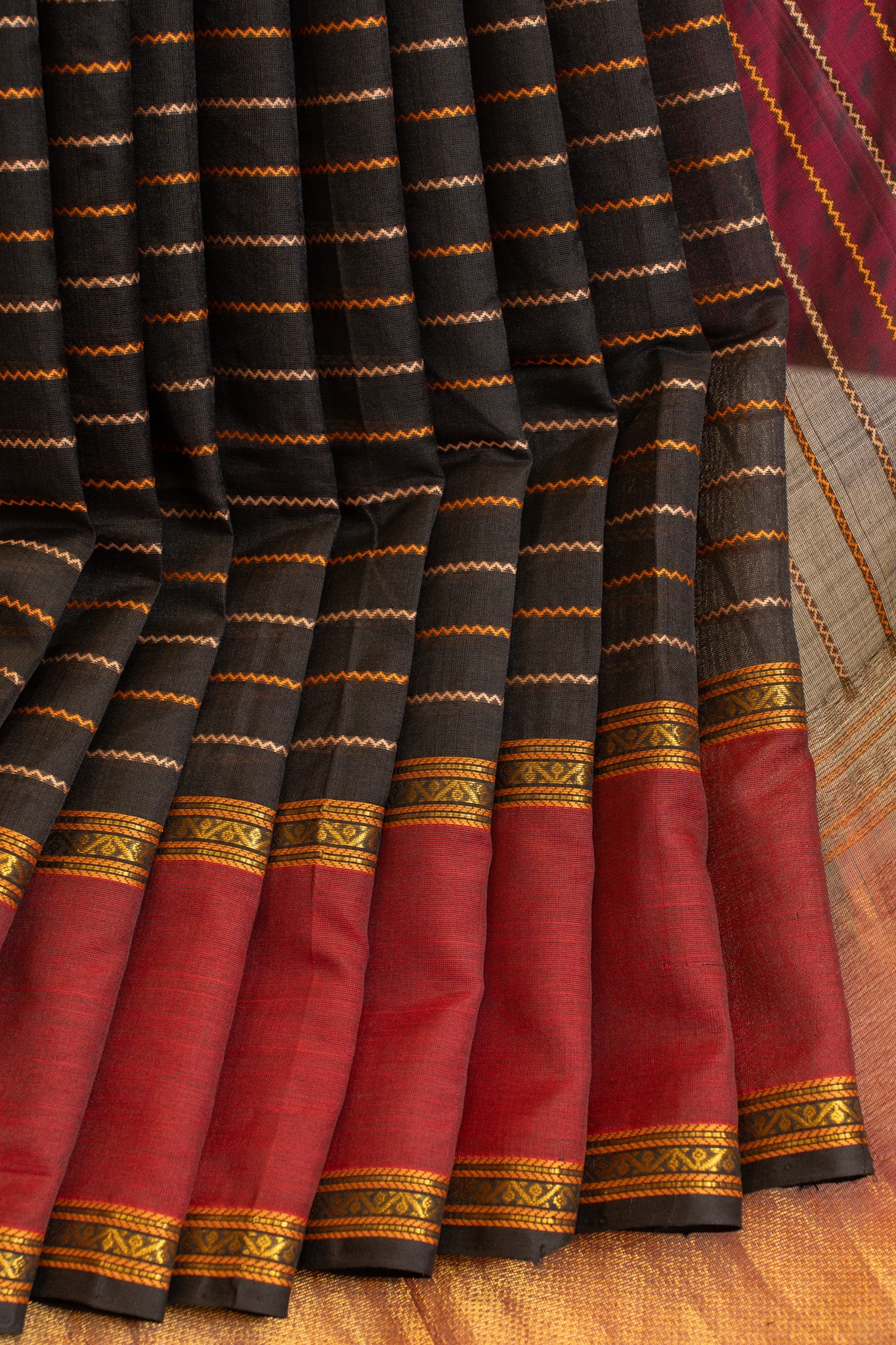 Black neli thread stripes pure silk cotton saree