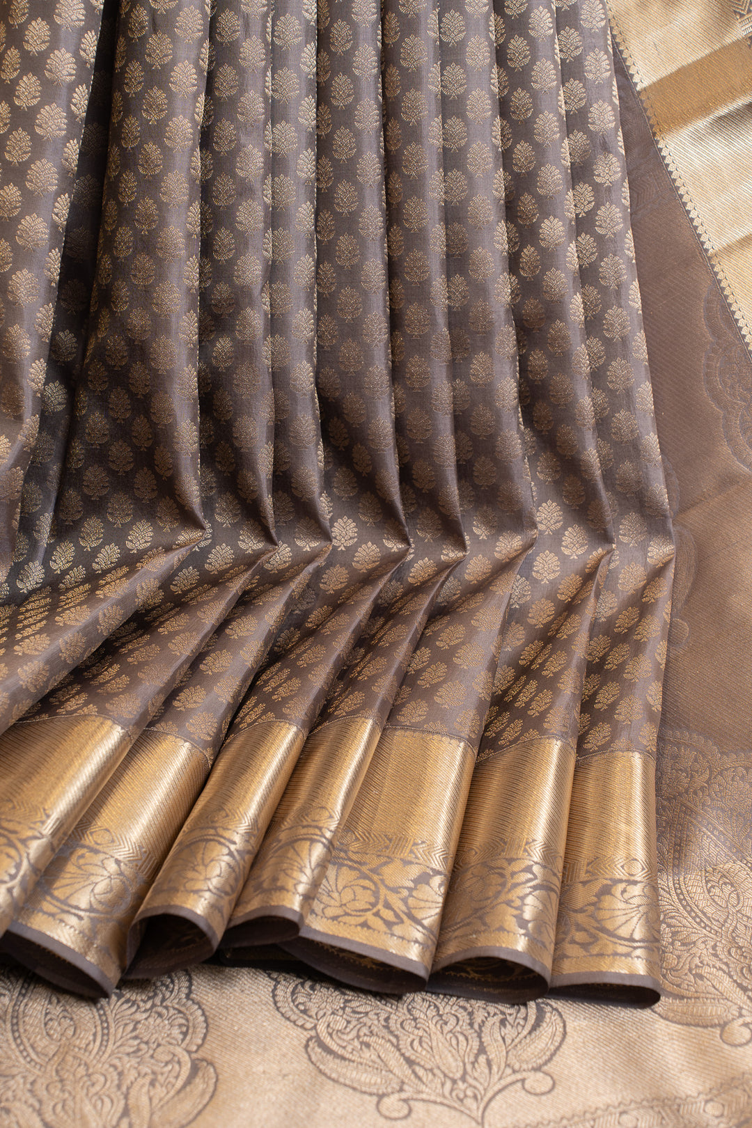 Grey brocade pure Kanchipuram silk saree
