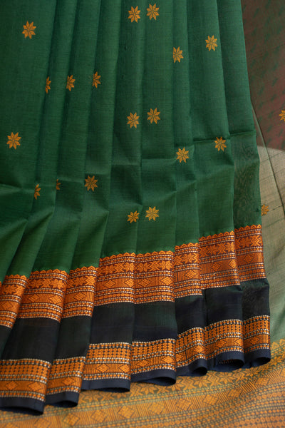 Green thread work pure silk cotton saree