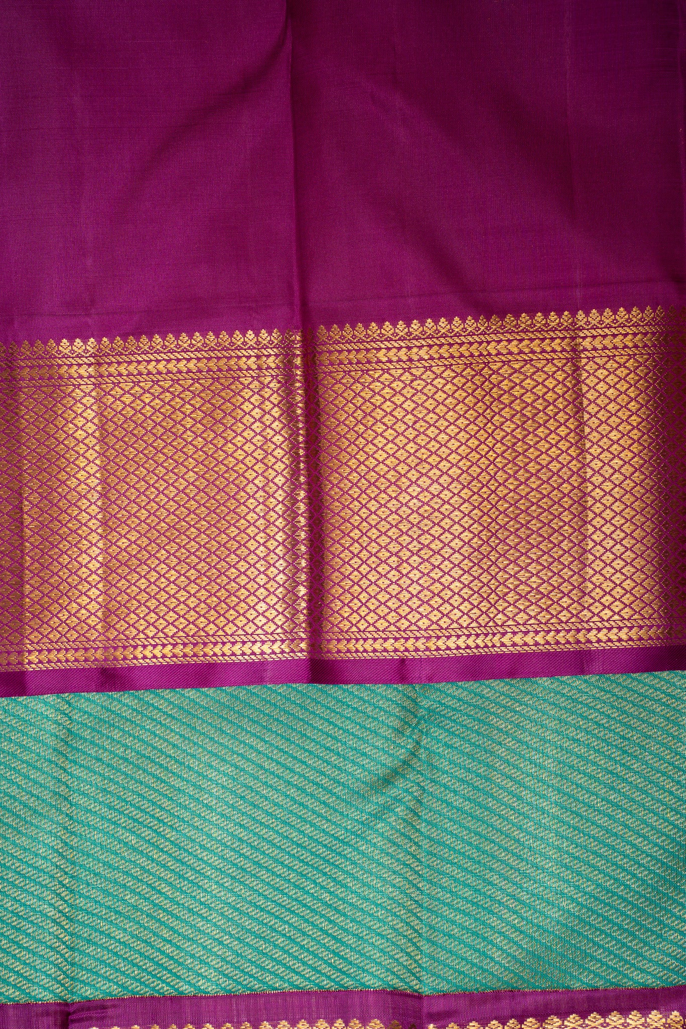 Peacock Green and Magenta Brocade Pure Zari Kanchipuram Silk Saree - Clio Silks