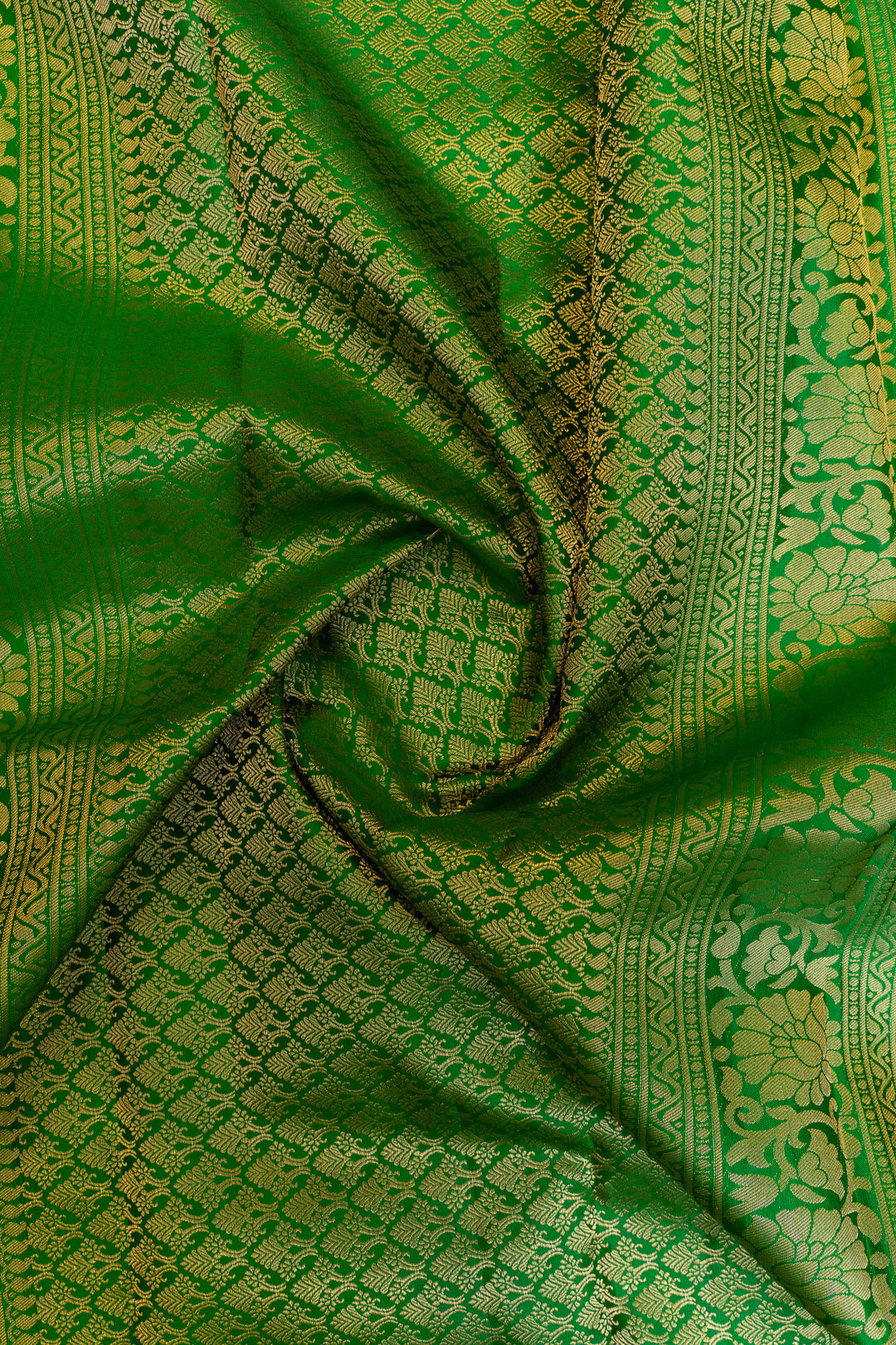 Mustard green ombré shaded brocade pure Kanchipuram silk saree