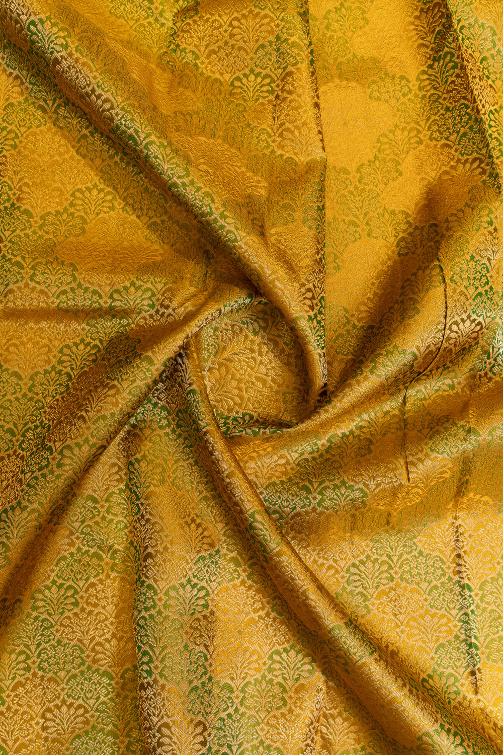 Mustard green ombré shaded brocade pure Kanchipuram silk saree