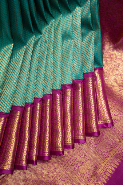 Peacock Green and Magenta Brocade Pure Zari Kanchipuram Silk Saree - Clio Silks