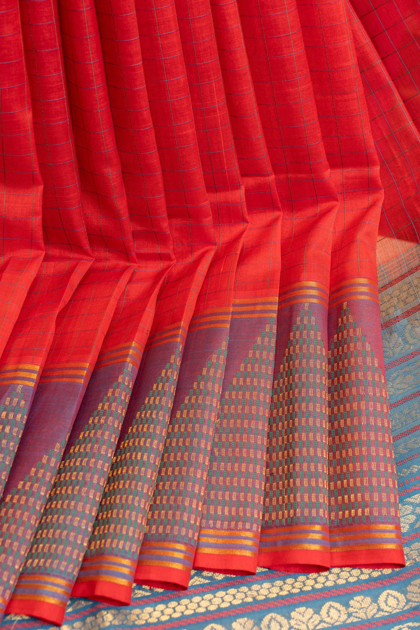 Pink and blue temple pure silk cotton saree