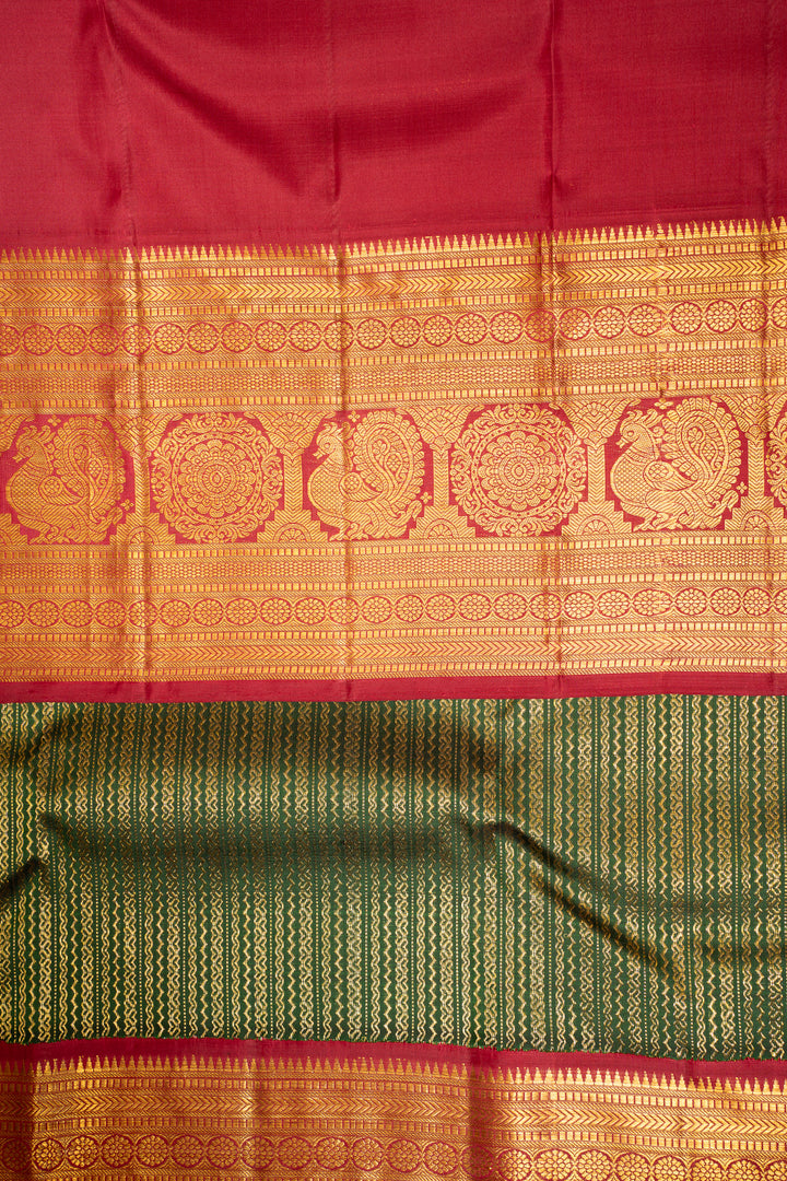 Bottle Green and Red Pure Kanchipuram Silk Saree - Clio Silks