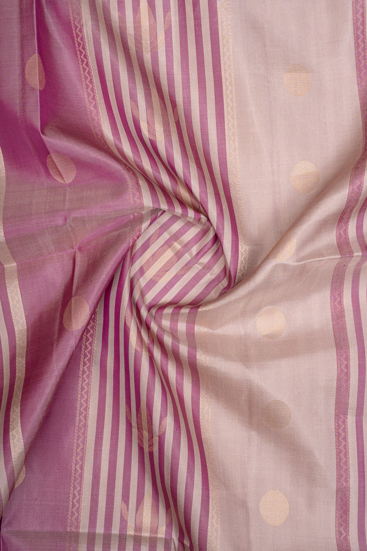 Beige and Pink Multi Stripes Soft Silk Saree