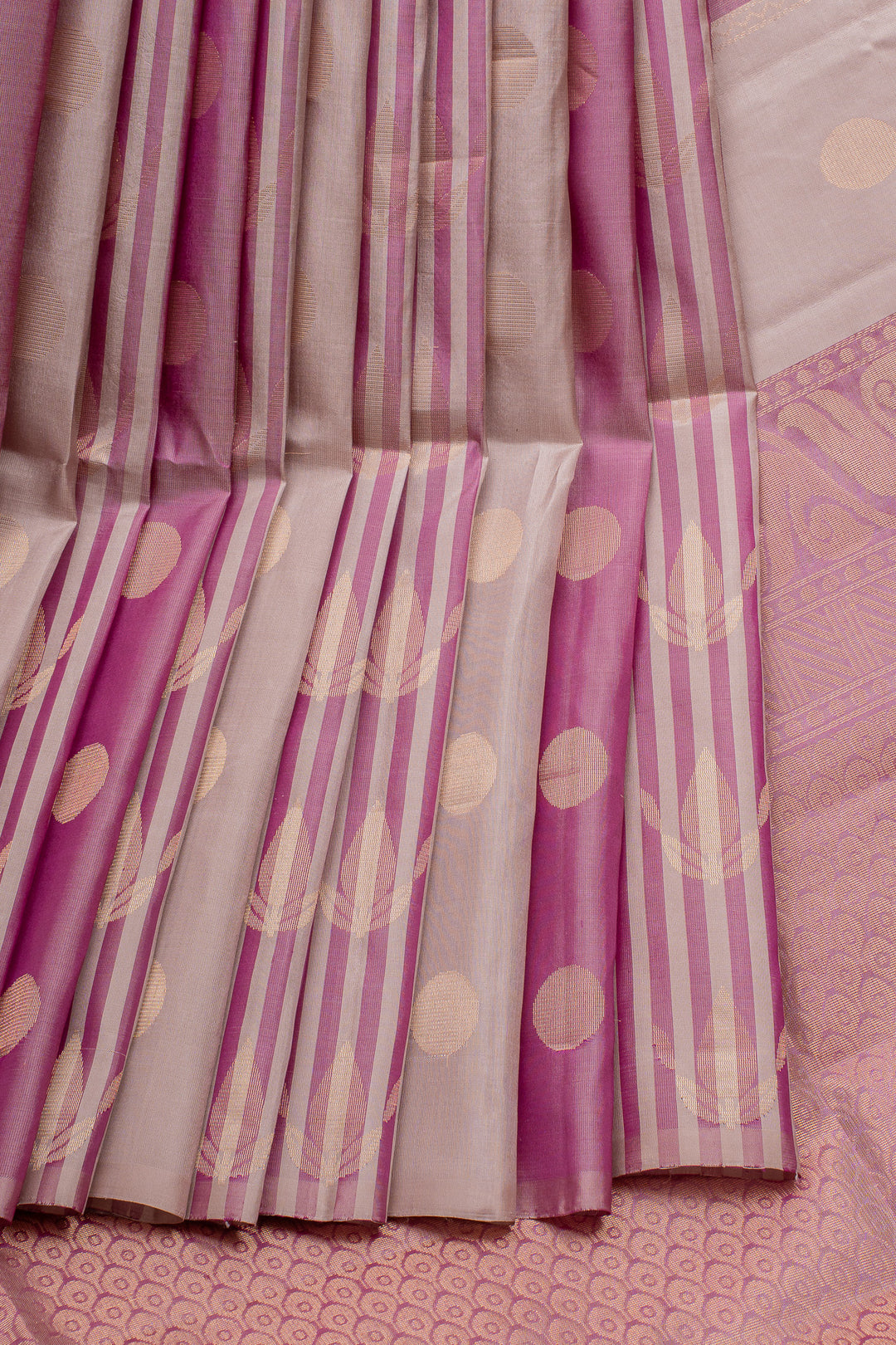 Beige and Pink Multi Stripes Soft Silk Saree