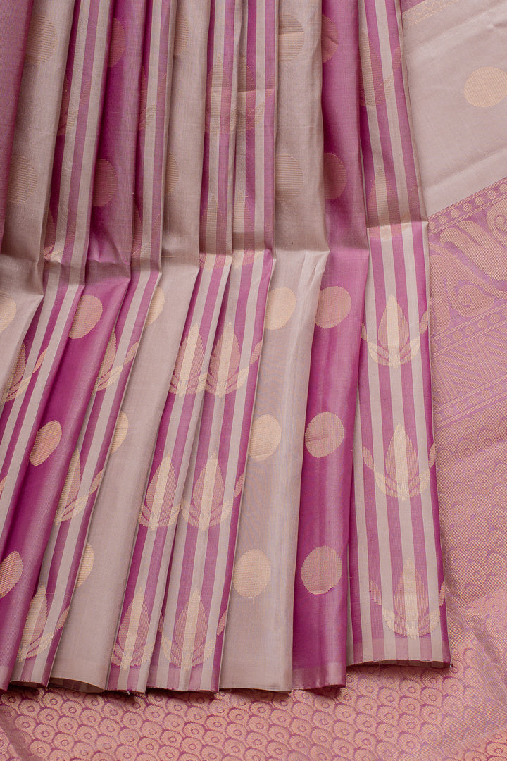 Beige and Pink Multi Stripes Soft Silk Saree