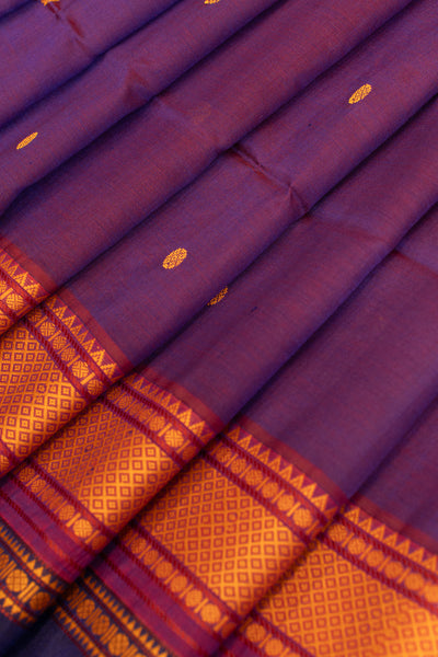 Purple thread buttis pure silk cotton saree