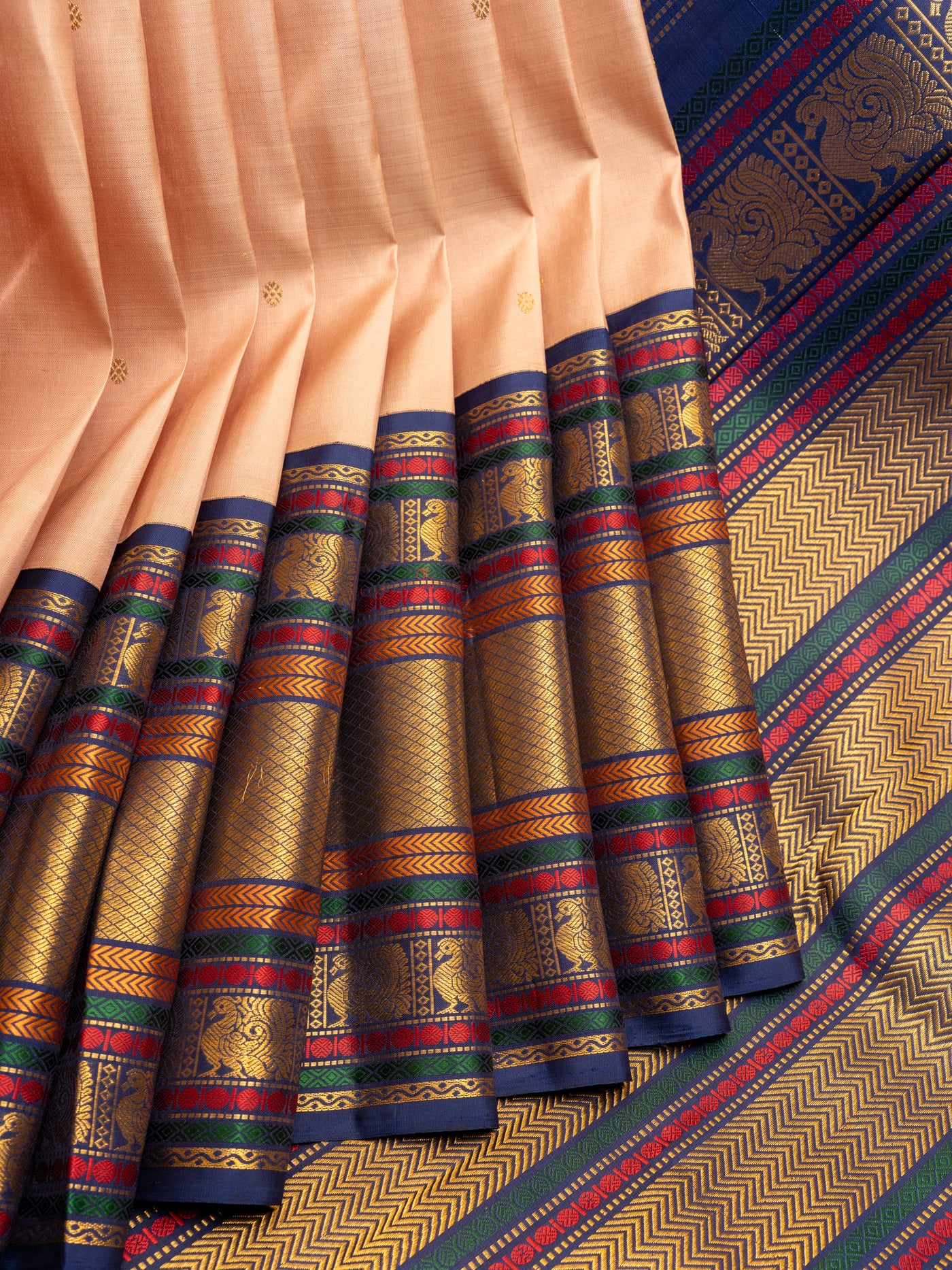 Tuscan pink and blue pure zari Kanchipuram silk saree