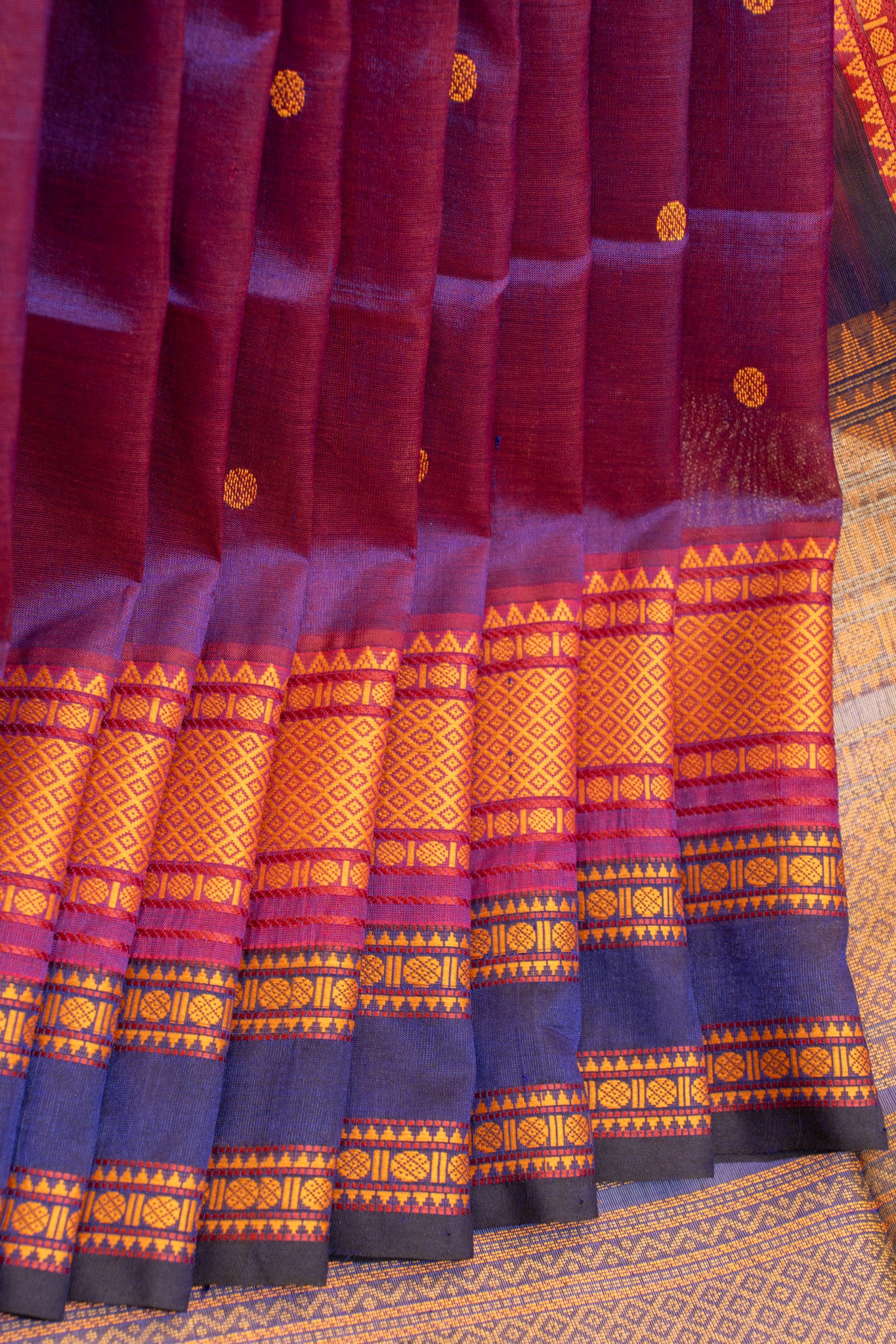 Purple thread buttis pure silk cotton saree