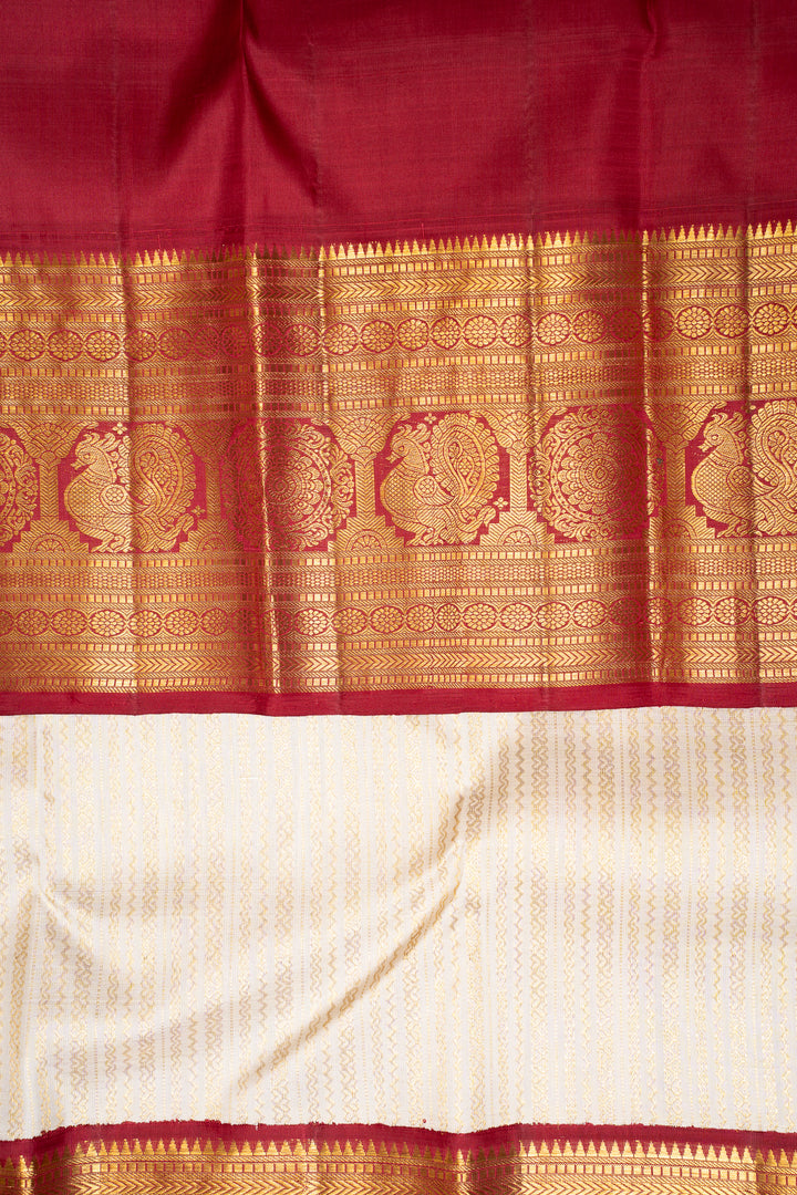 Ivory and Maroon Pure Kanchipuram Silk Saree - Clio Silks