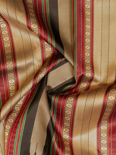 Beige and black without zari pure Kanchipuram silk saree