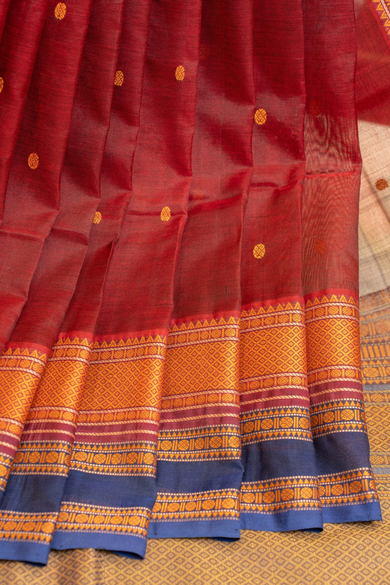 Maroon thread buttis pure silk cotton saree