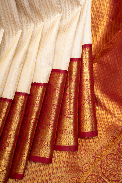 Ivory and Maroon Pure Kanchipuram Silk Saree - Clio Silks