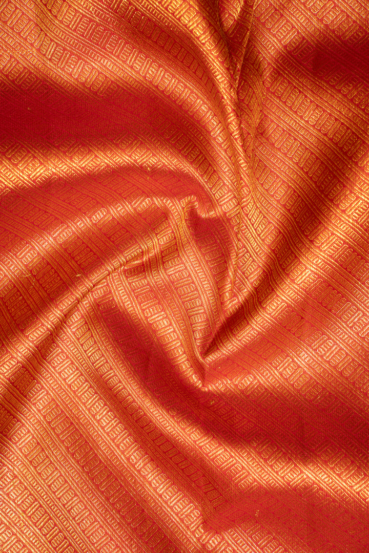Red and Gold Zari Brocade Pure Kanchipuram Silk Saree - Clio Silks