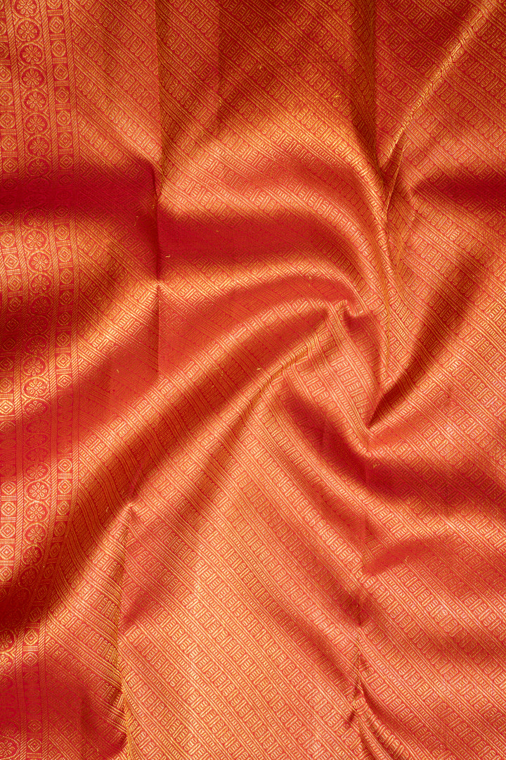 Red and Gold Zari Brocade Pure Kanchipuram Silk Saree - Clio Silks