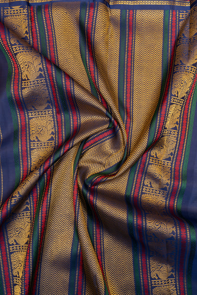 Tuscan pink and blue pure zari Kanchipuram silk saree