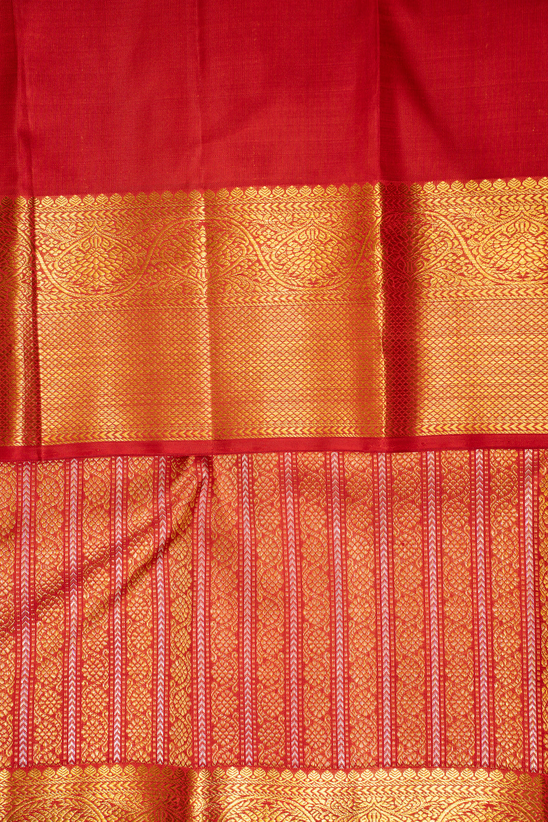 Red and Gold Zari Brocade Pure Kanchipuram Silk Saree - Clio Silks
