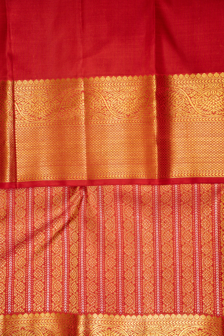 Red and Gold Zari Brocade Pure Kanchipuram Silk Saree - Clio Silks