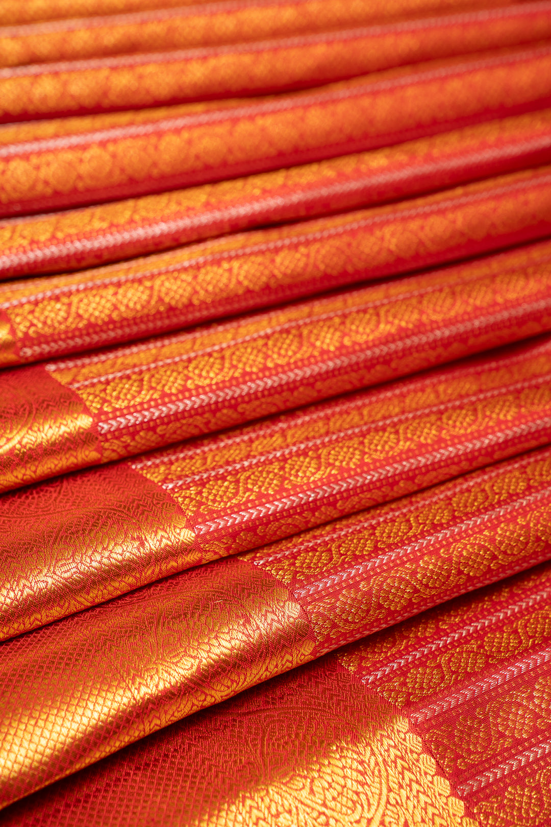 Red and Gold Zari Brocade Pure Kanchipuram Silk Saree - Clio Silks