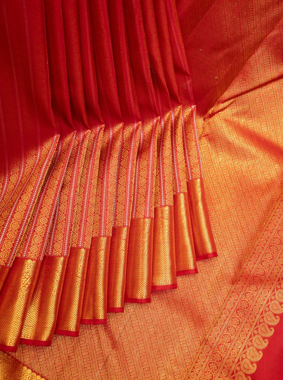 Red and Gold Zari Brocade Pure Kanchipuram Silk Saree - Clio Silks