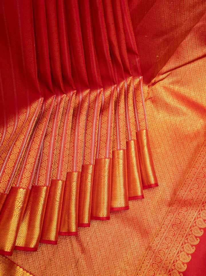 Red and Gold Zari Brocade Pure Kanchipuram Silk Saree - Clio Silks