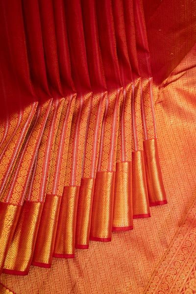 Red and Gold Zari Brocade Pure Kanchipuram Silk Saree - Clio Silks