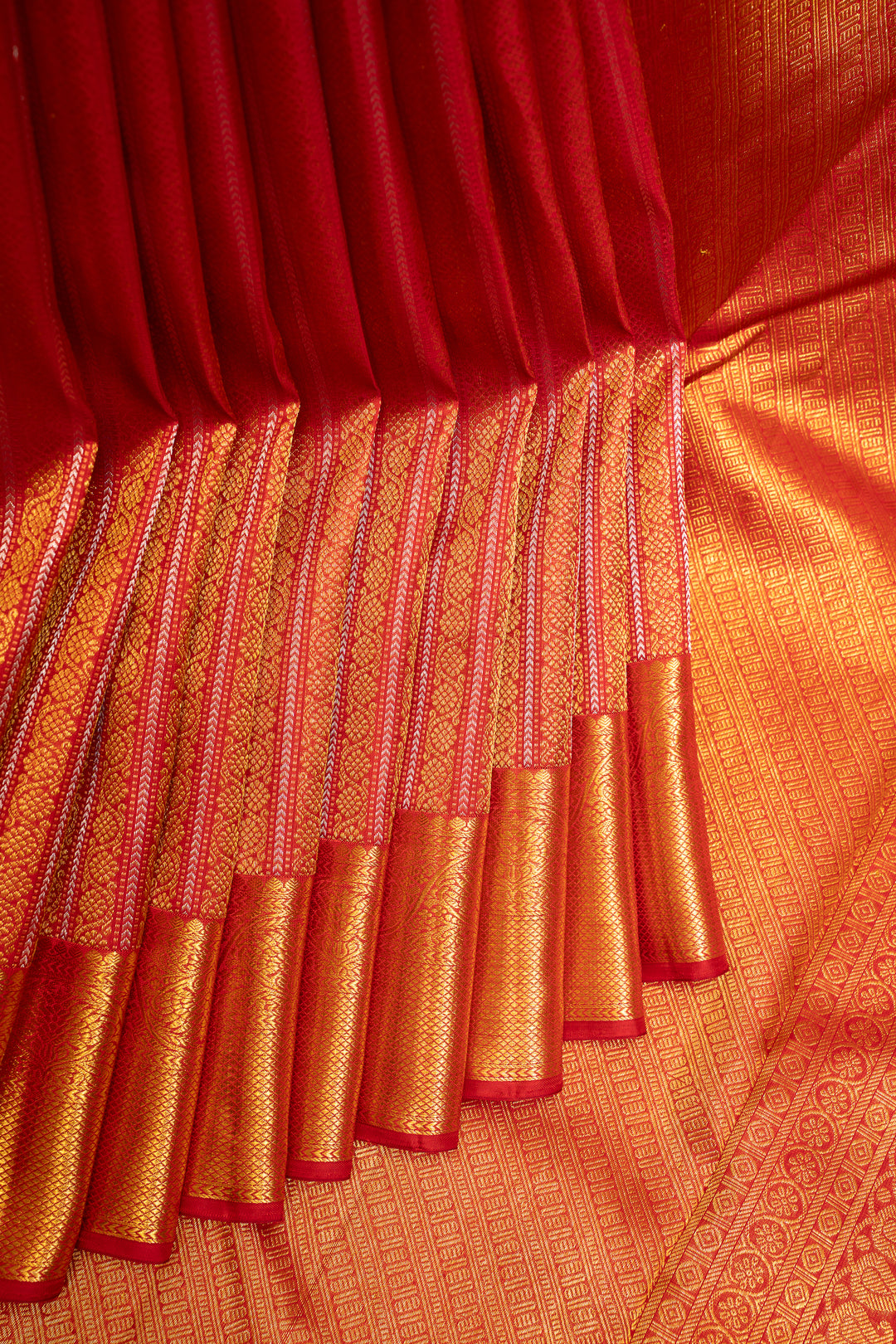 Red and Gold Zari Brocade Pure Kanchipuram Silk Saree - Clio Silks