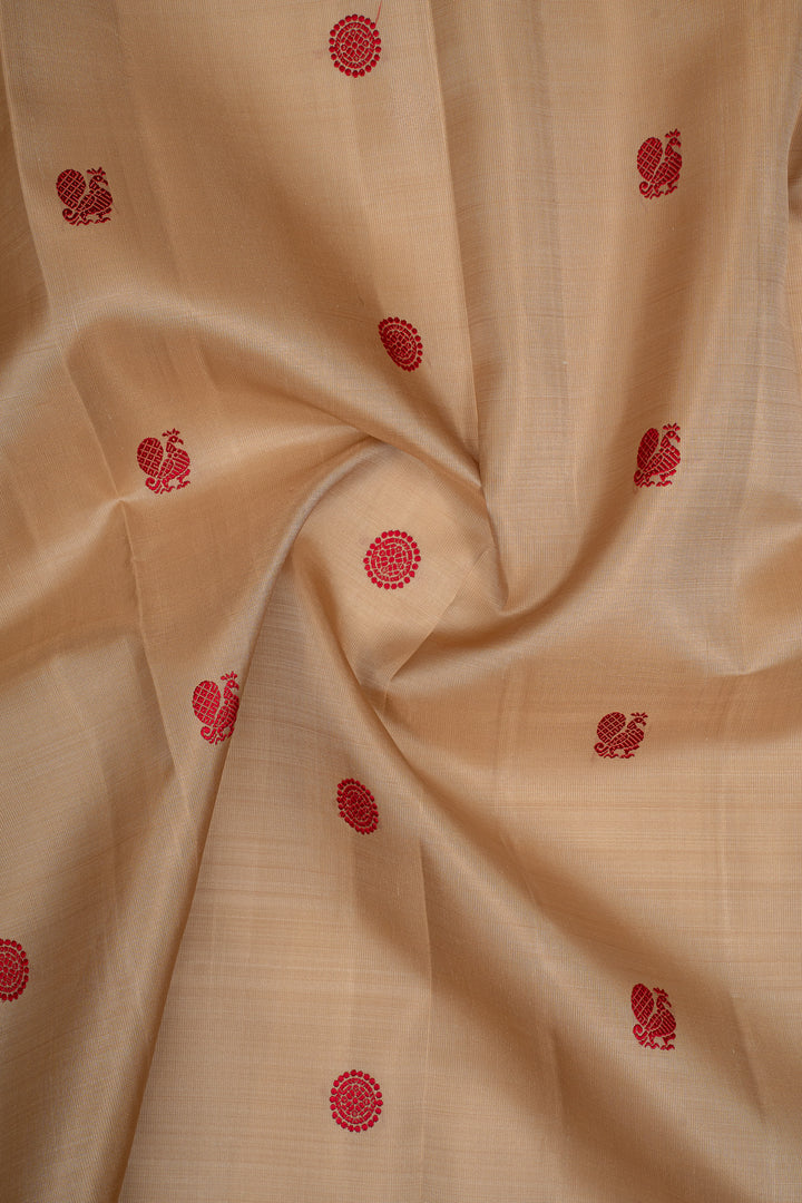 Khaki and Red Pure Kanchipuram Silk Saree