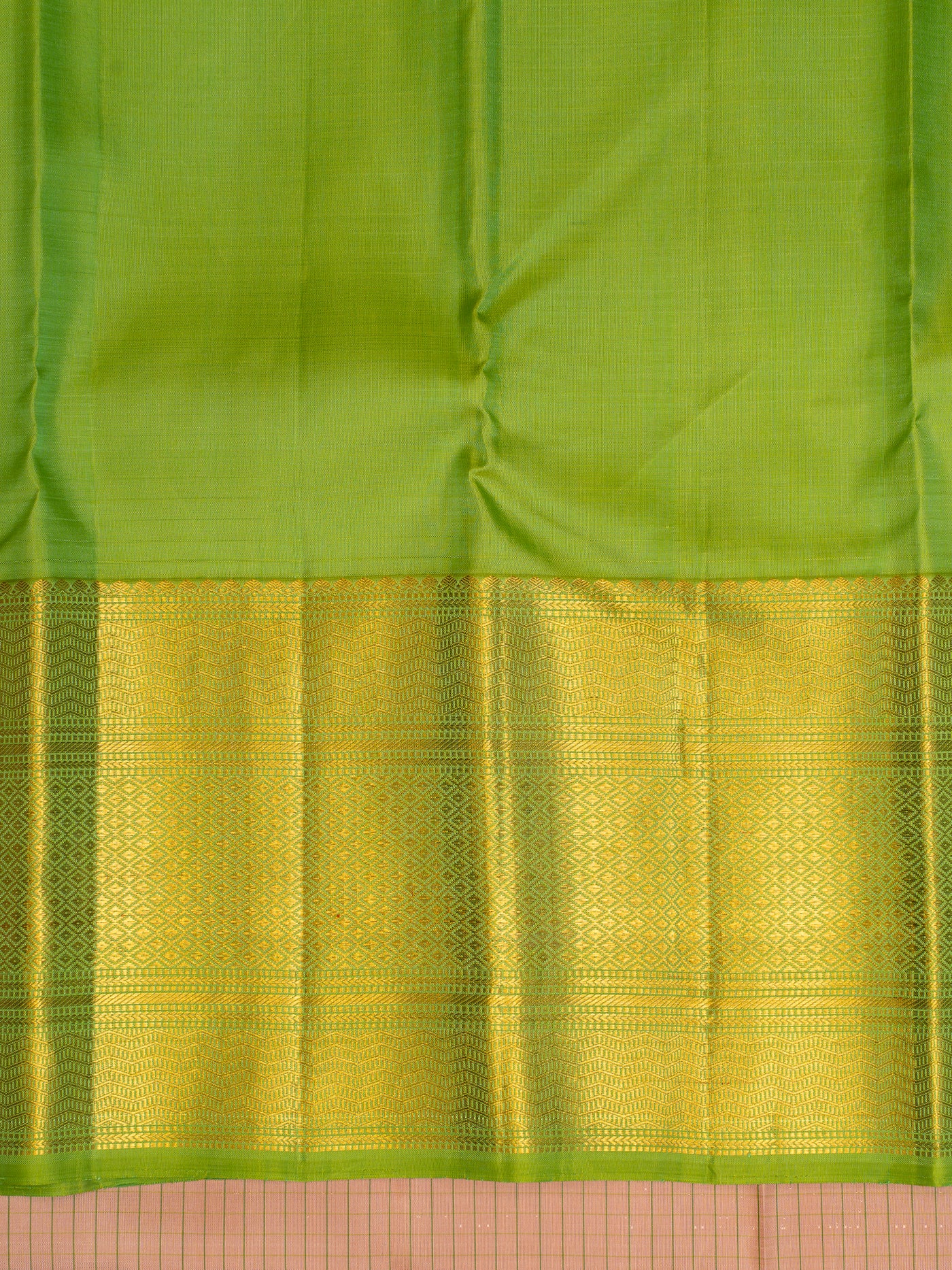 Pastel Pink Checks and Green Pure Kanchipuram Silk Saree