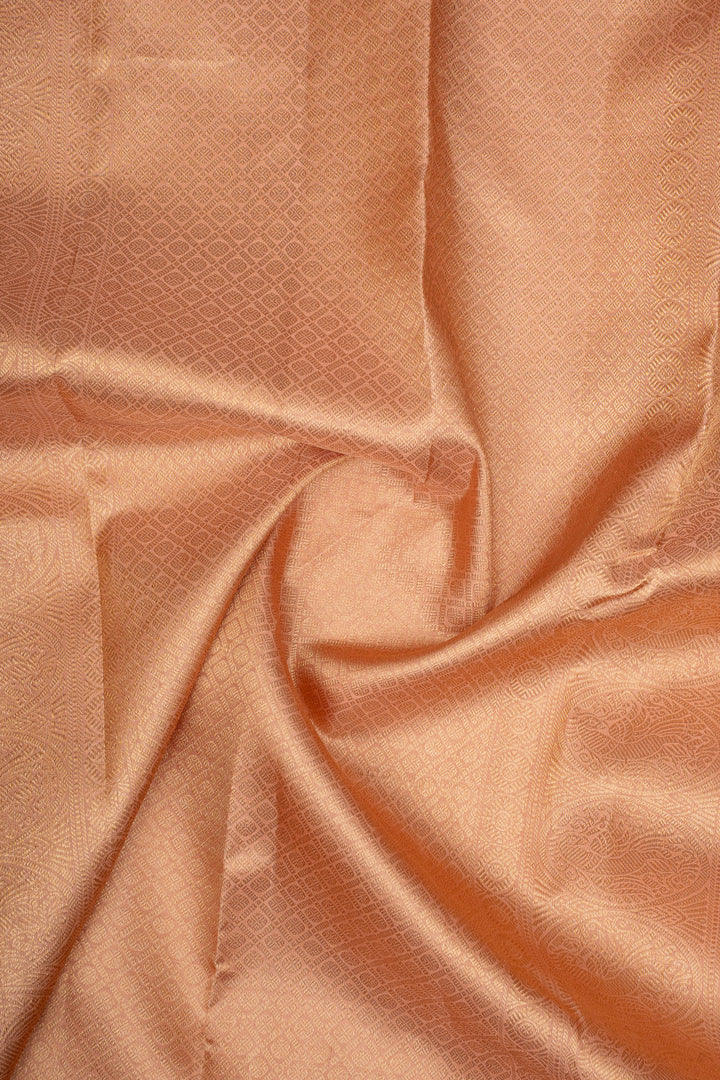 Peach Zari Checks Pure Kanchipuram Silk Saree