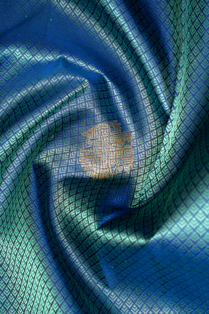 Peacock Green Thread Brocade Pure Zari Kanchipuram Silk Saree - Clio Silks