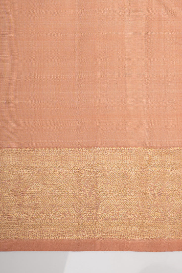 Peach Zari Checks Pure Kanchipuram Silk Saree