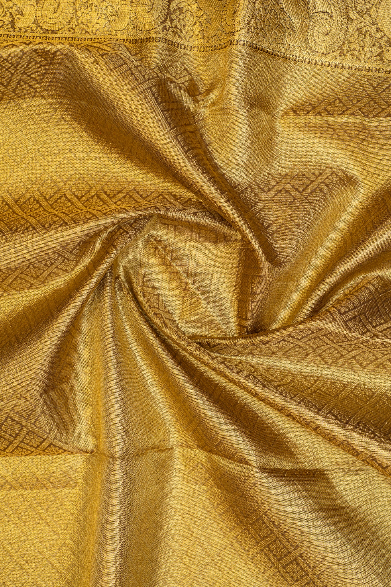 Gold and brown tissue brocade pure Kanchipuram silk saree