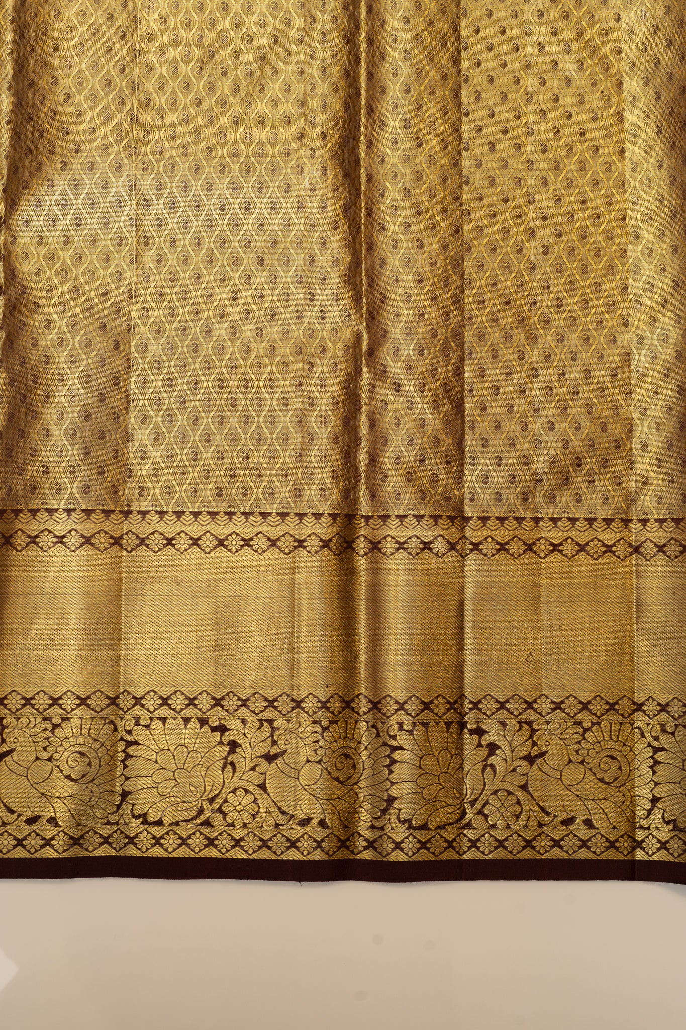 Gold and brown tissue brocade pure Kanchipuram silk saree