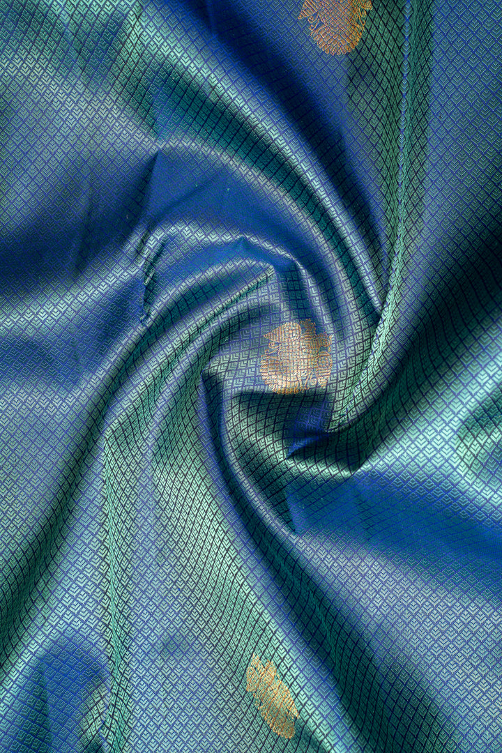 Peacock Green Thread Brocade Pure Zari Kanchipuram Silk Saree - Clio Silks