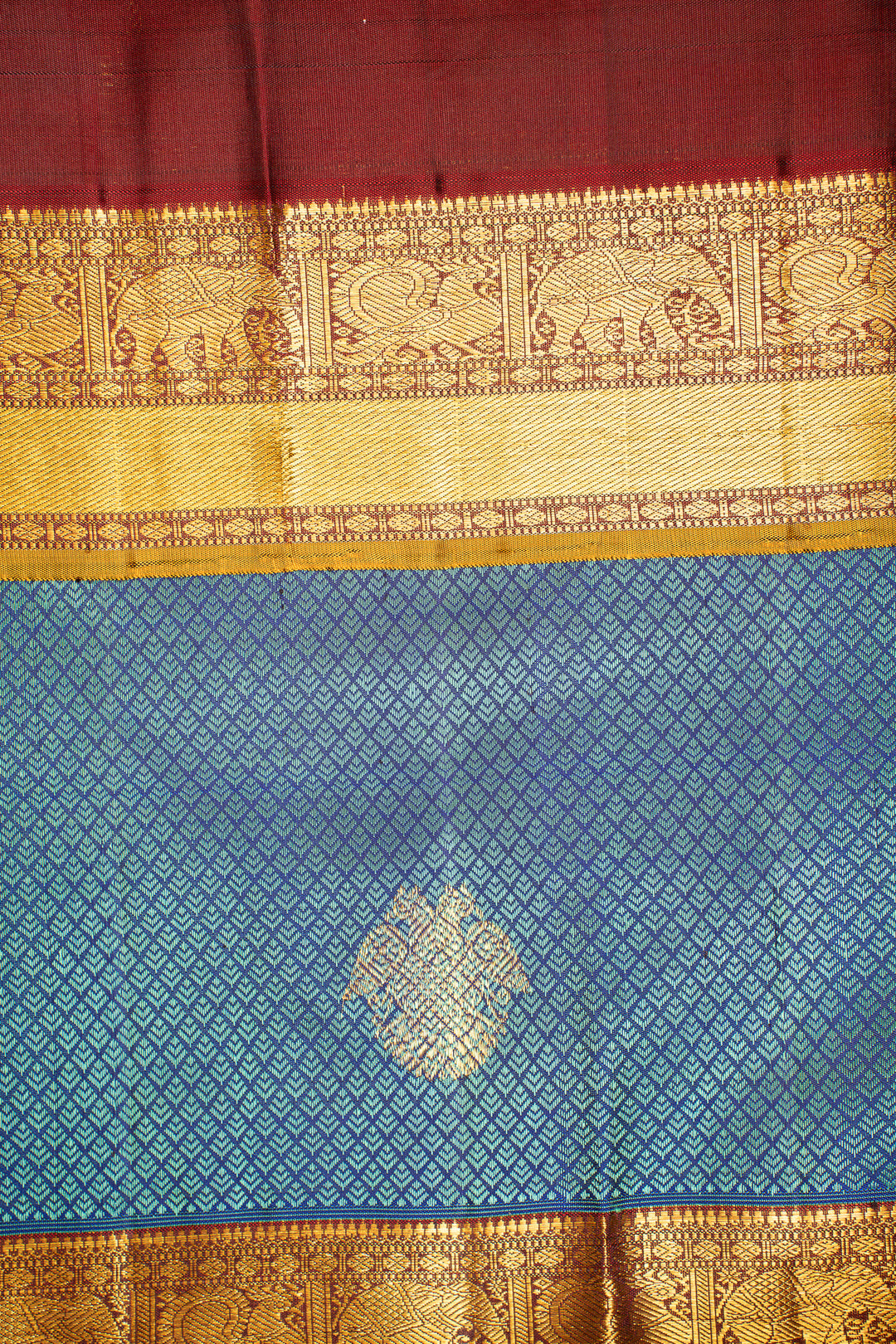 Peacock Green Thread Brocade Pure Zari Kanchipuram Silk Saree - Clio Silks