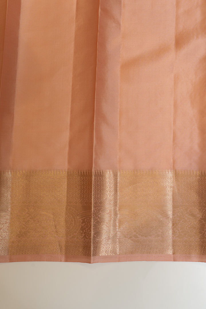 Apricot pink brocade pure Kanchipuram silk saree