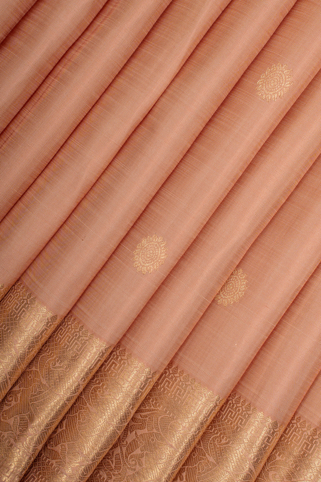 Peach Zari Checks Pure Kanchipuram Silk Saree