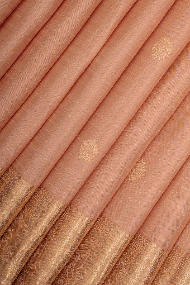 Peach Zari Checks Pure Kanchipuram Silk Saree
