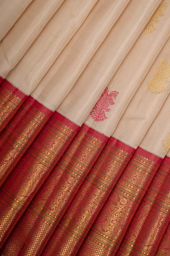Pearl white Iruthalaipakshi  Pure Kanchipuram Silk Saree