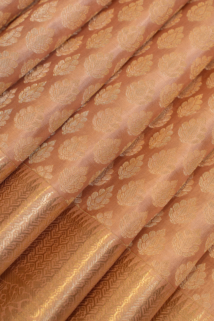 Apricot pink brocade pure Kanchipuram silk saree