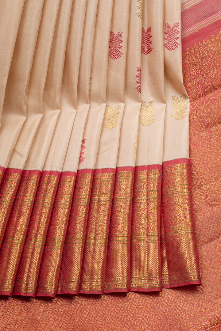 Pearl white Iruthalaipakshi  Pure Kanchipuram Silk Saree