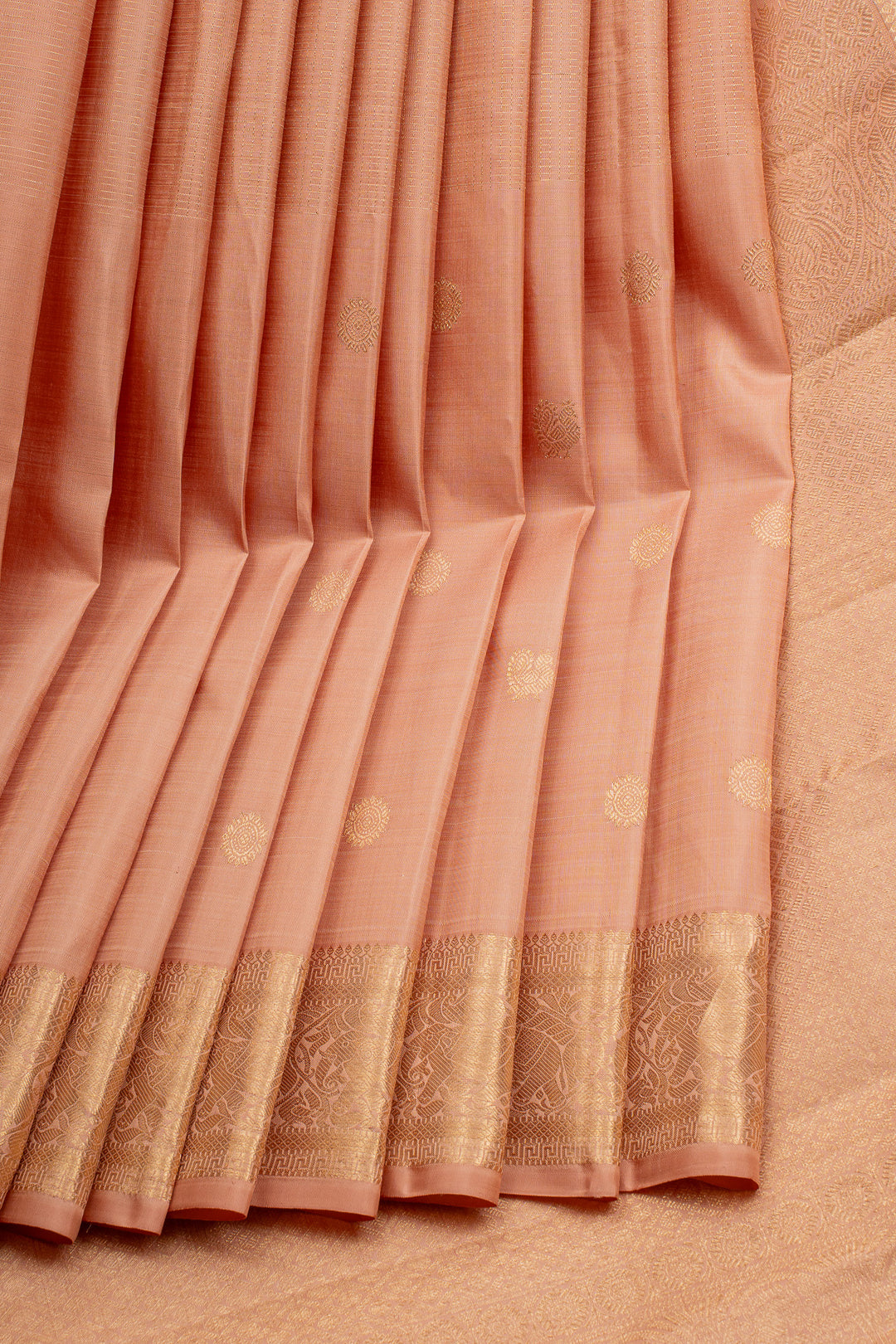 Peach Zari Checks Pure Kanchipuram Silk Saree